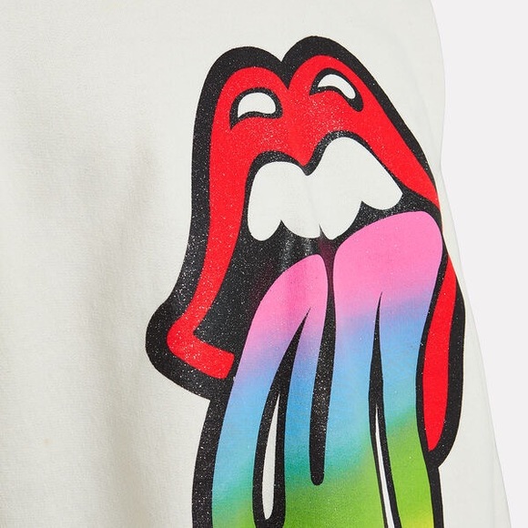 ❤️NWT intermix madeworn cropped rolling stones graphic sweatshirt in ivory - Picture 4 of 12